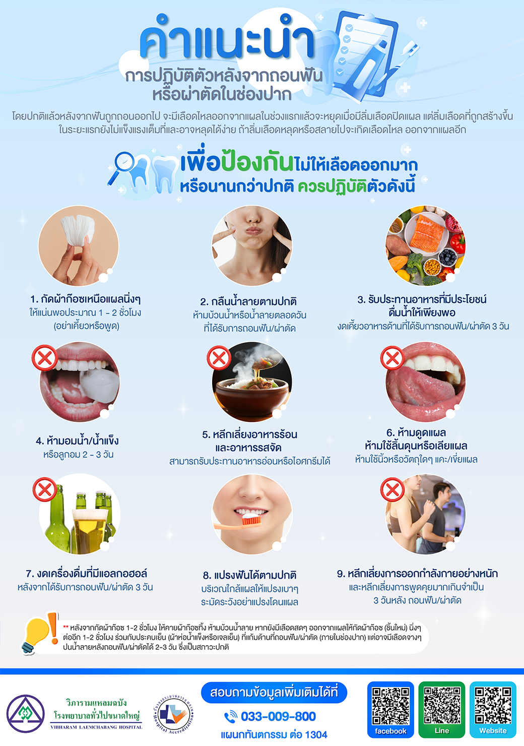 คำแนะนำการปฏิบัติตัวหลังจากการถอนฟัน หรือผ่าตัดในช่องปาก